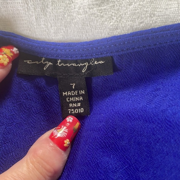 City Triangles Blue Peplum Fit and Flare Mini Dress Size 7, zip back, belted. - Picture 6 of 6